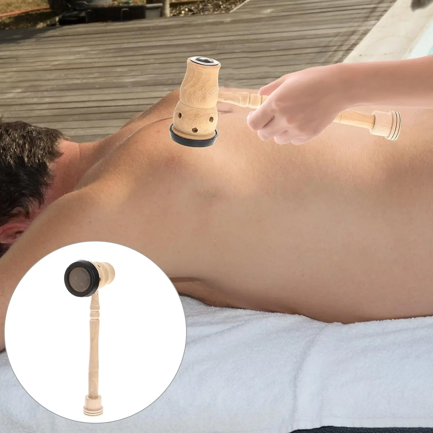 Natural wooden moxibustion box with moxa stick holder, a portable and safe tool for traditional Chinese medicine practitioners, designed for easy cleaning and versatile use with various moxa sticks.