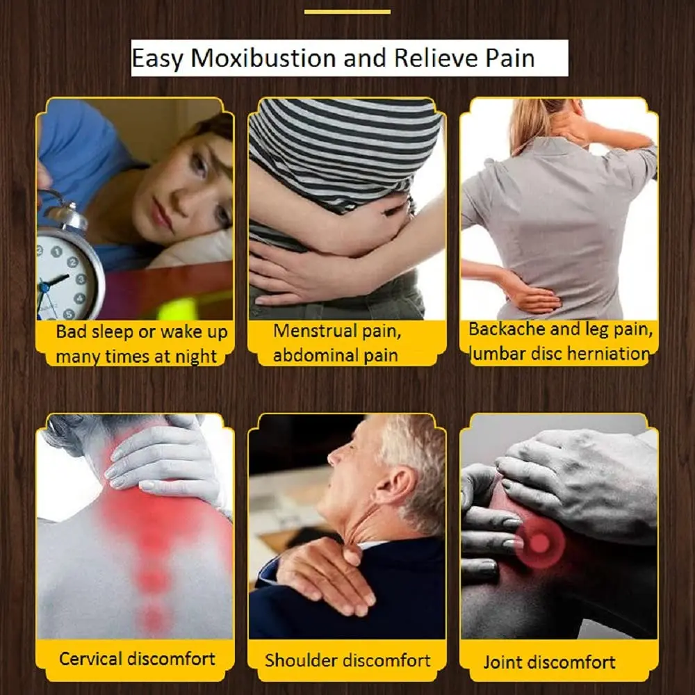 This image shows 54 moxibustion rolls made with a 60:1 ratio and 10-years purity, designed to warm meridians, increase circulation, boost immunity, and provide pain relief.