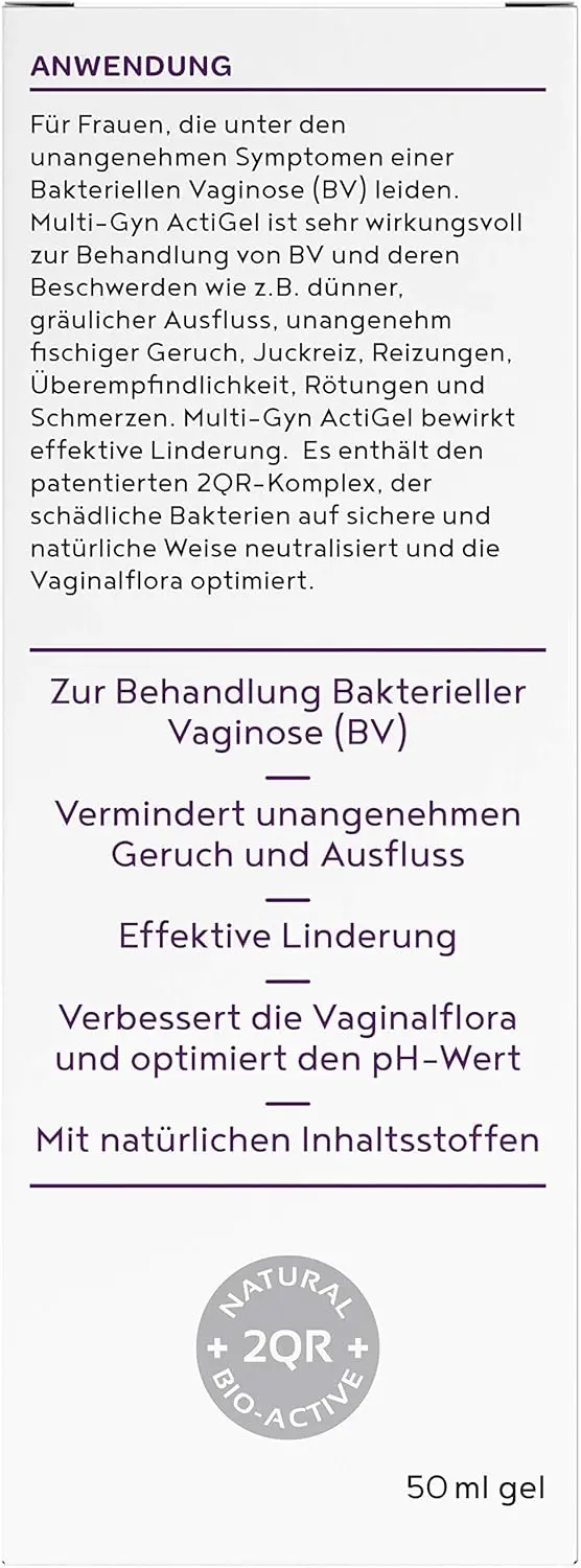 Three tubes of Multi-Gyn Actigel for treating bacterial vaginosis, vaginal discomfort, unpleasant odour, itch and irritations.