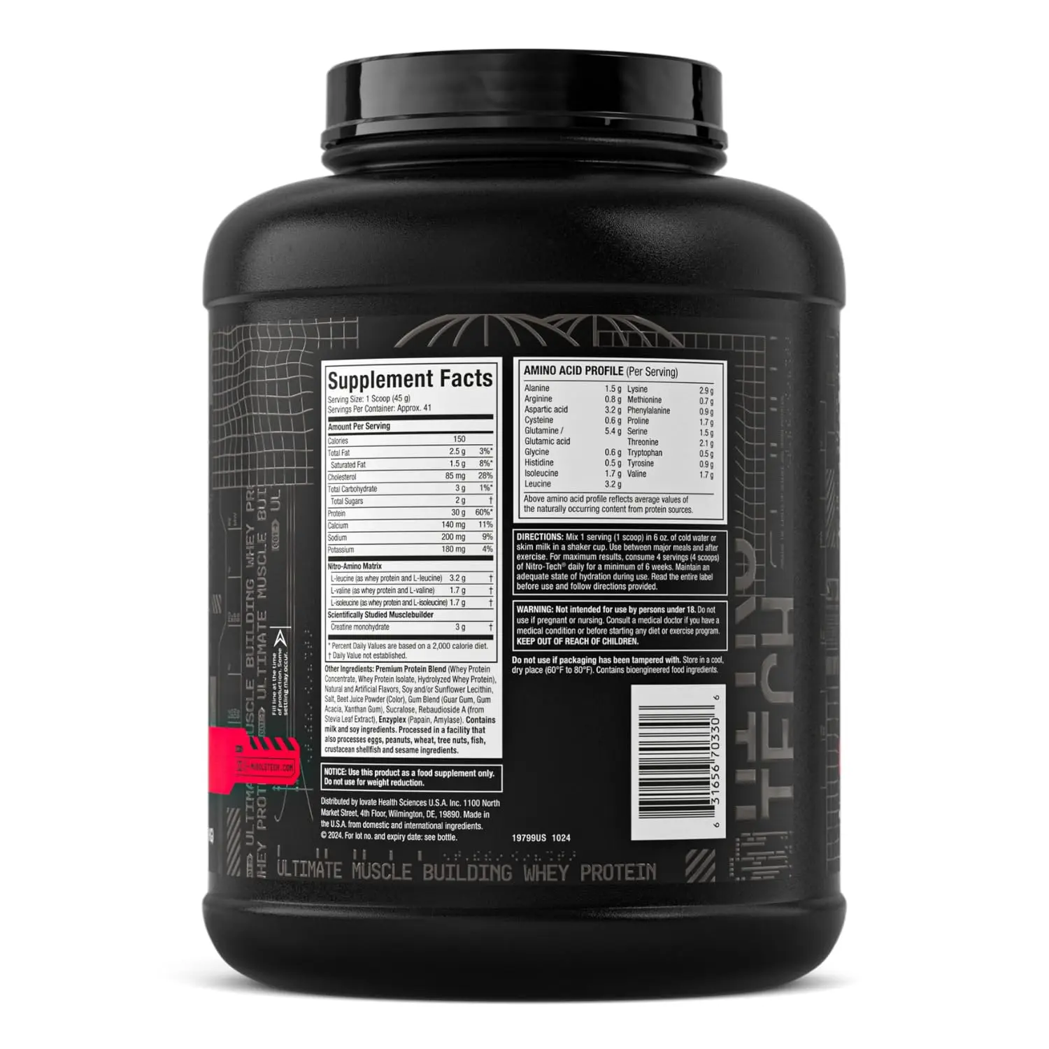 MuscleTech Nitro-Tech whey protein powder in strawberry flavor helps build lean muscle, increase strength, and enhance performance for both men and women.