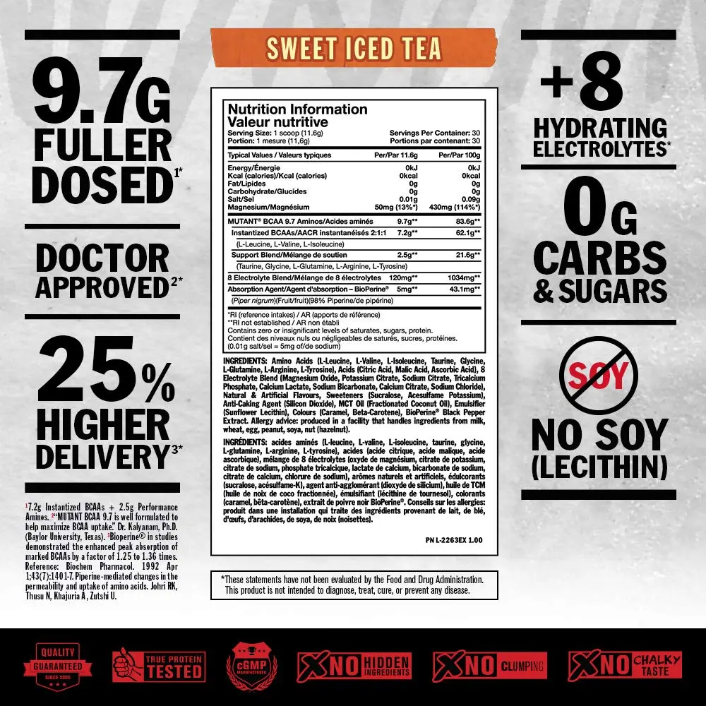 This is a tub of Mutant BCAA 9.7 in Green Apple flavor, a supplement designed to aid muscle recovery and growth, with 1044 grams of product.