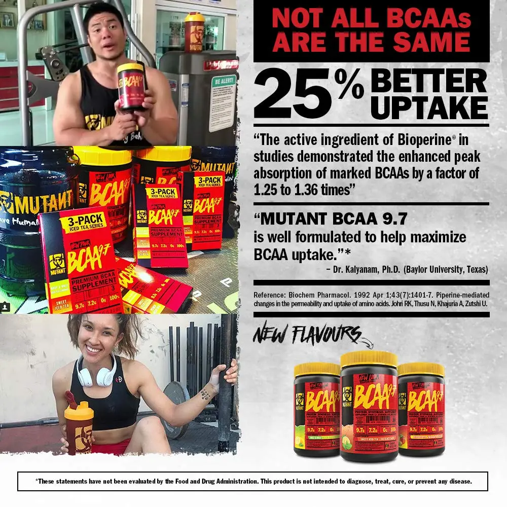 This is a tub of Mutant BCAA 9.7 in Green Apple flavor, a supplement designed to aid muscle recovery and growth, with 1044 grams of product.