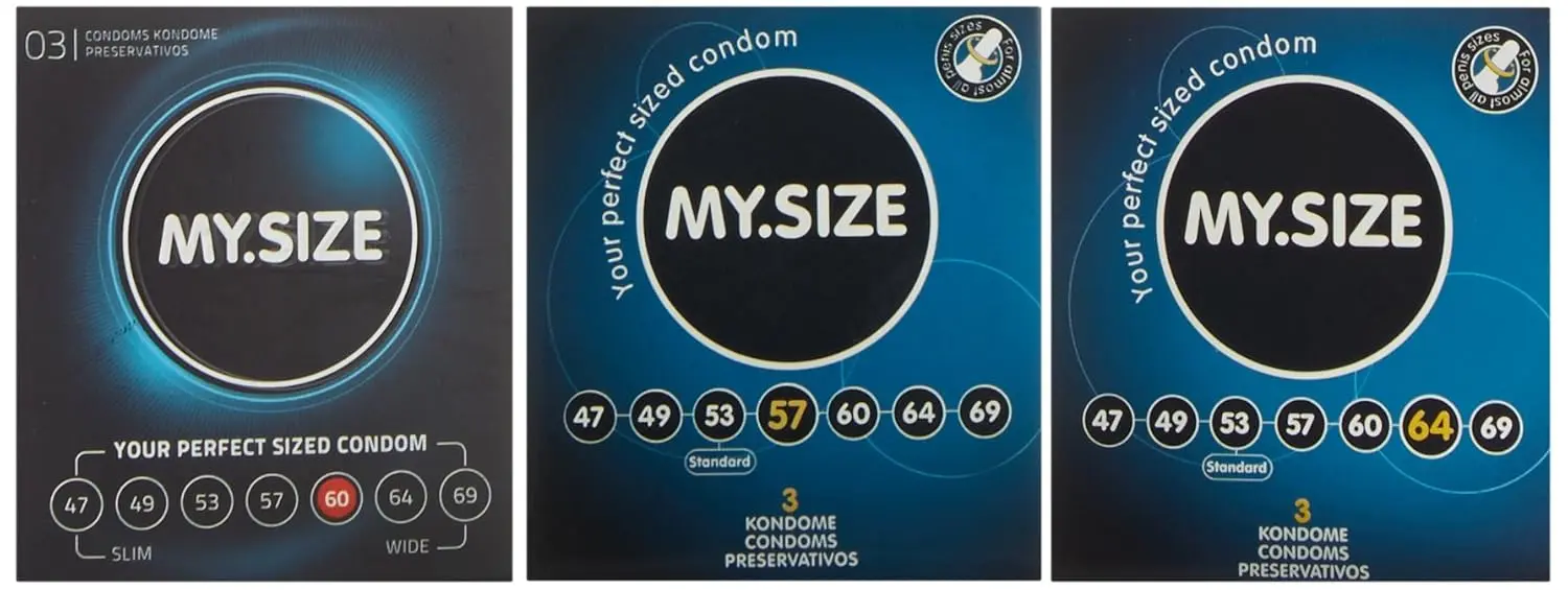 This package contains ten My Size classic condoms with a width of 64mm, made from vegan materials and designed to be extra thin for a true to touch experience.