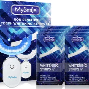 MySmile teeth whitening kit with LED light and whitening strips for sensitive teeth delivers a brighter, whiter smile in just 10 minutes at home or on the go.