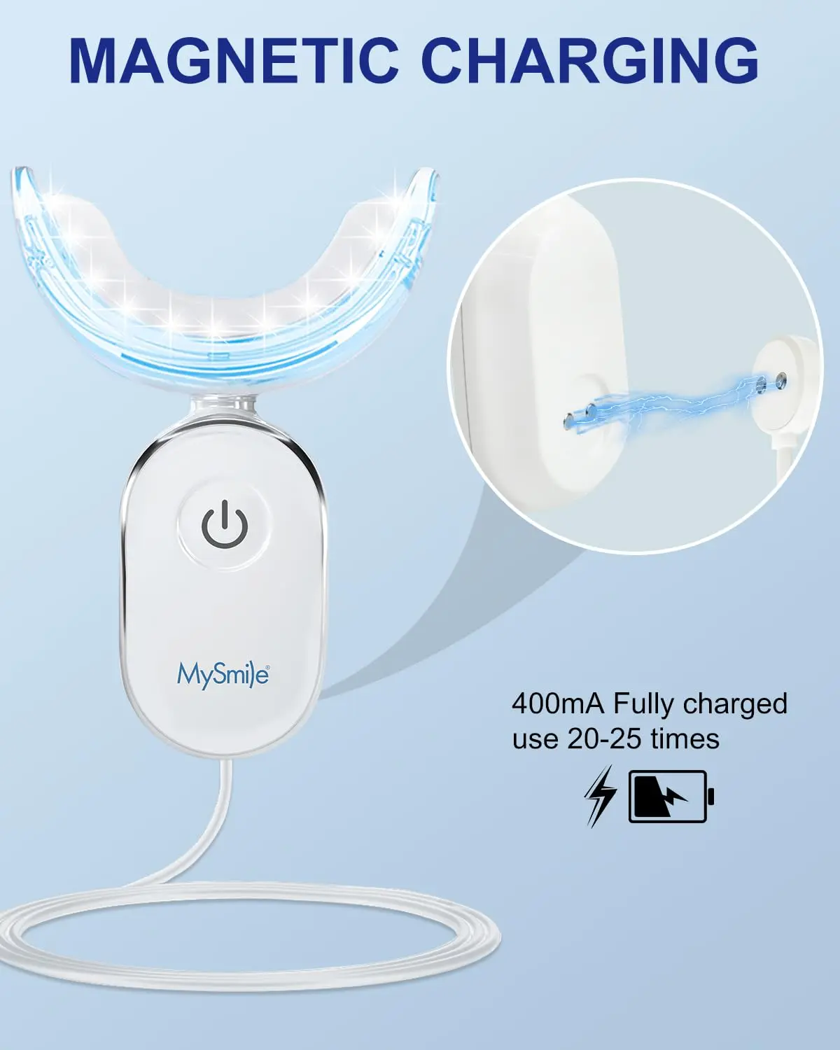 MySmile teeth whitening kit with LED light and whitening strips for sensitive teeth delivers a brighter, whiter smile in just 10 minutes at home or on the go.