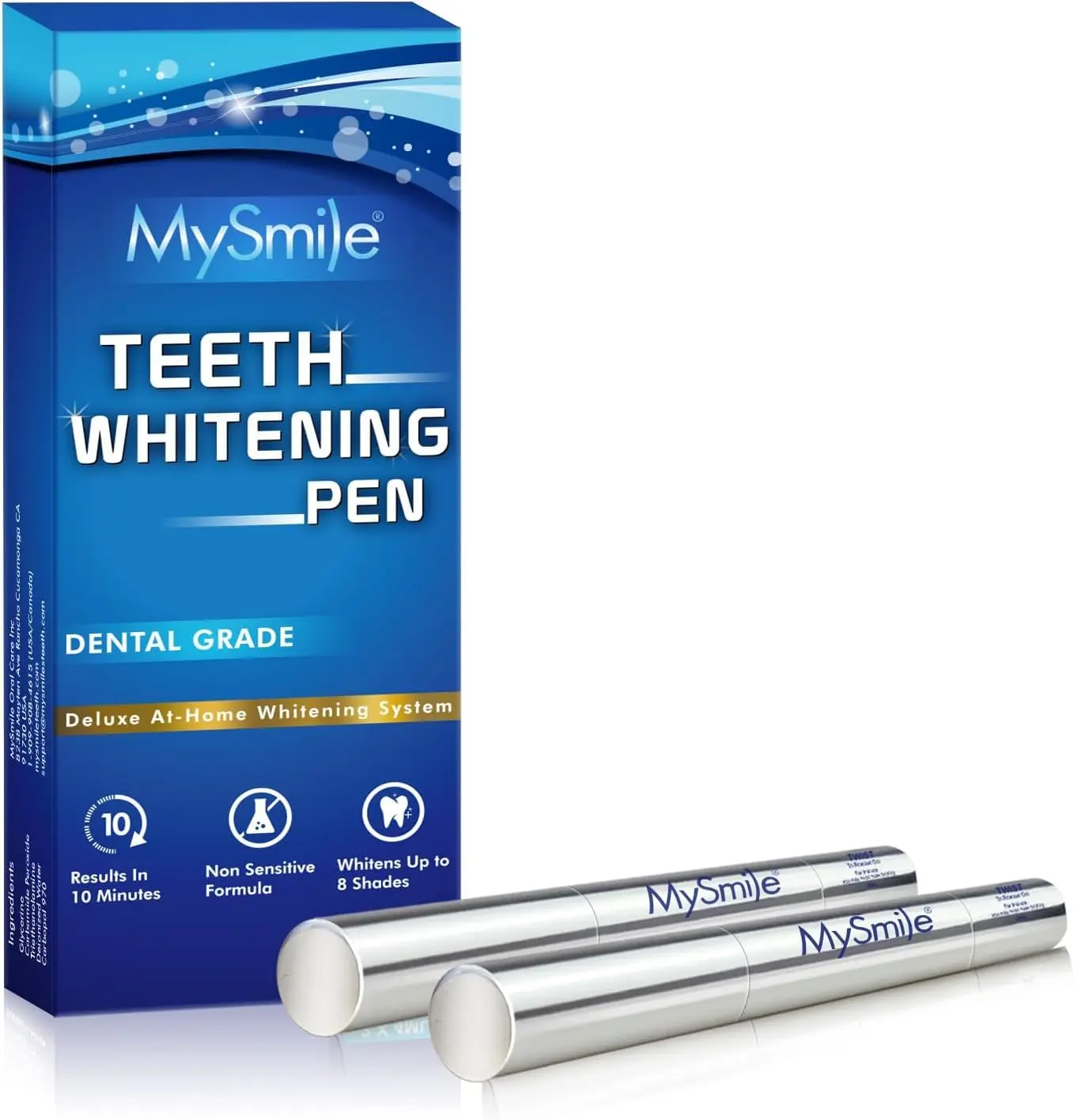 MySmile teeth whitening kit with LED light and whitening strips for sensitive teeth delivers a brighter, whiter smile in just 10 minutes at home or on the go.