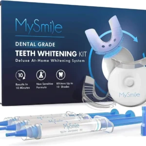 MySmile teeth whitening kit with LED light and whitening gel pens for a fast, non-sensitive smile transformation at home.