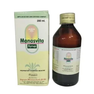 Two bottles of Nagarjun Manasvita Syrup, each containing 200ml, are displayed.