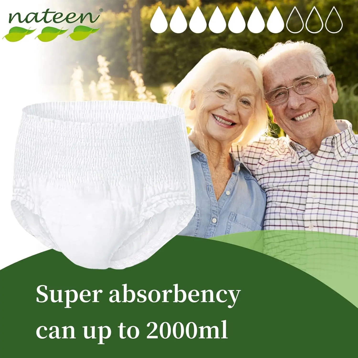 Nateen Hospeen adult diapers in medium size, designed as pull-up style incontinence underwear for men and women with super absorbency and a comfortable fit.