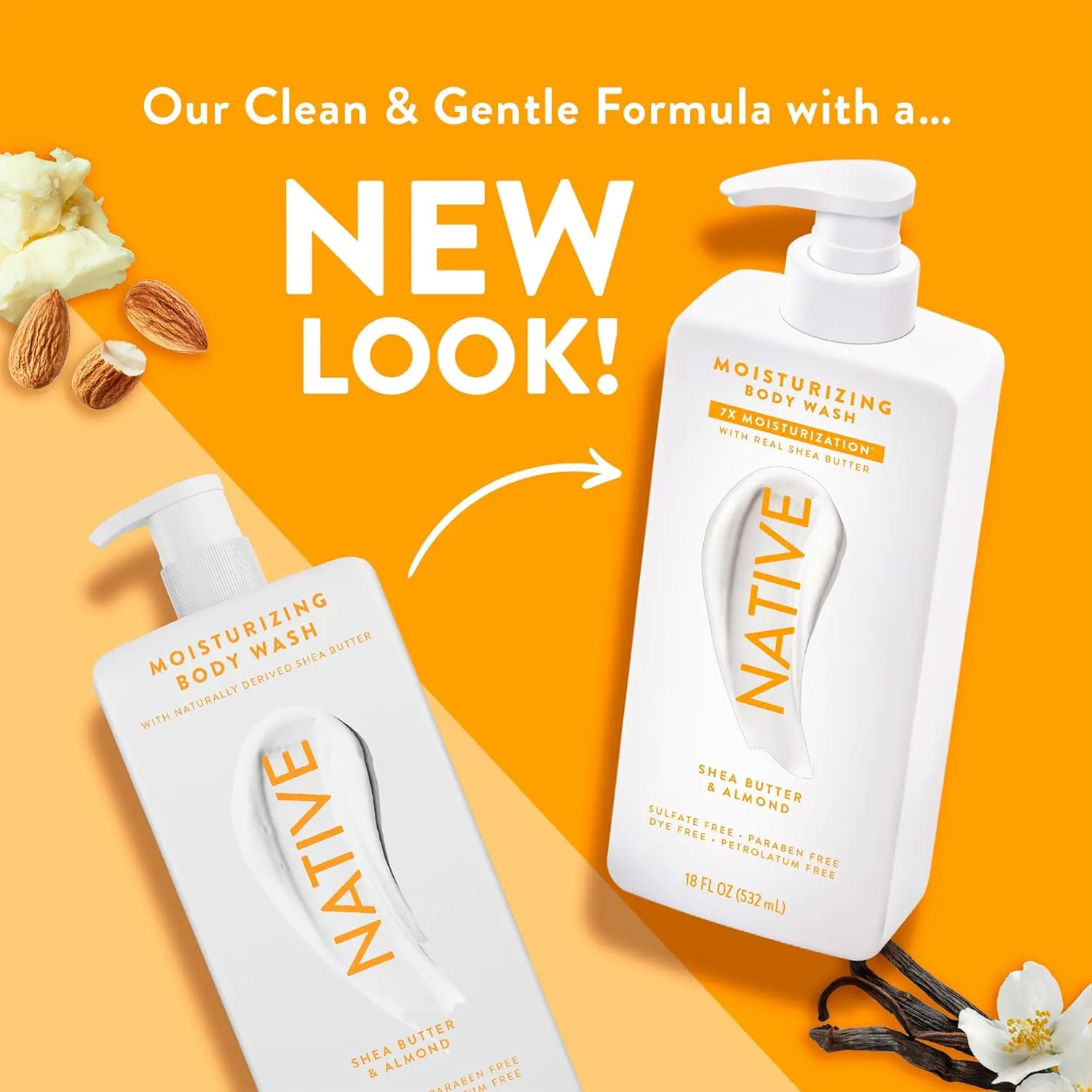 Native Shea Butter and Almond body wash cleanses and hydrates skin with naturally derived ingredients, leaving a soft, luxurious feeling.