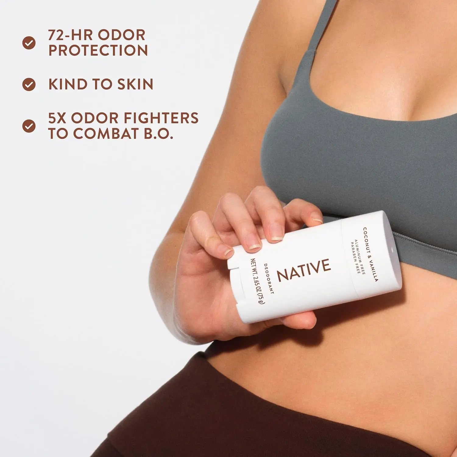 Native Coconut & Vanilla deodorant offers effective, aluminum-free odor protection for both men and women with a tropical coconut, pineapple, citrus, and vanilla scent.