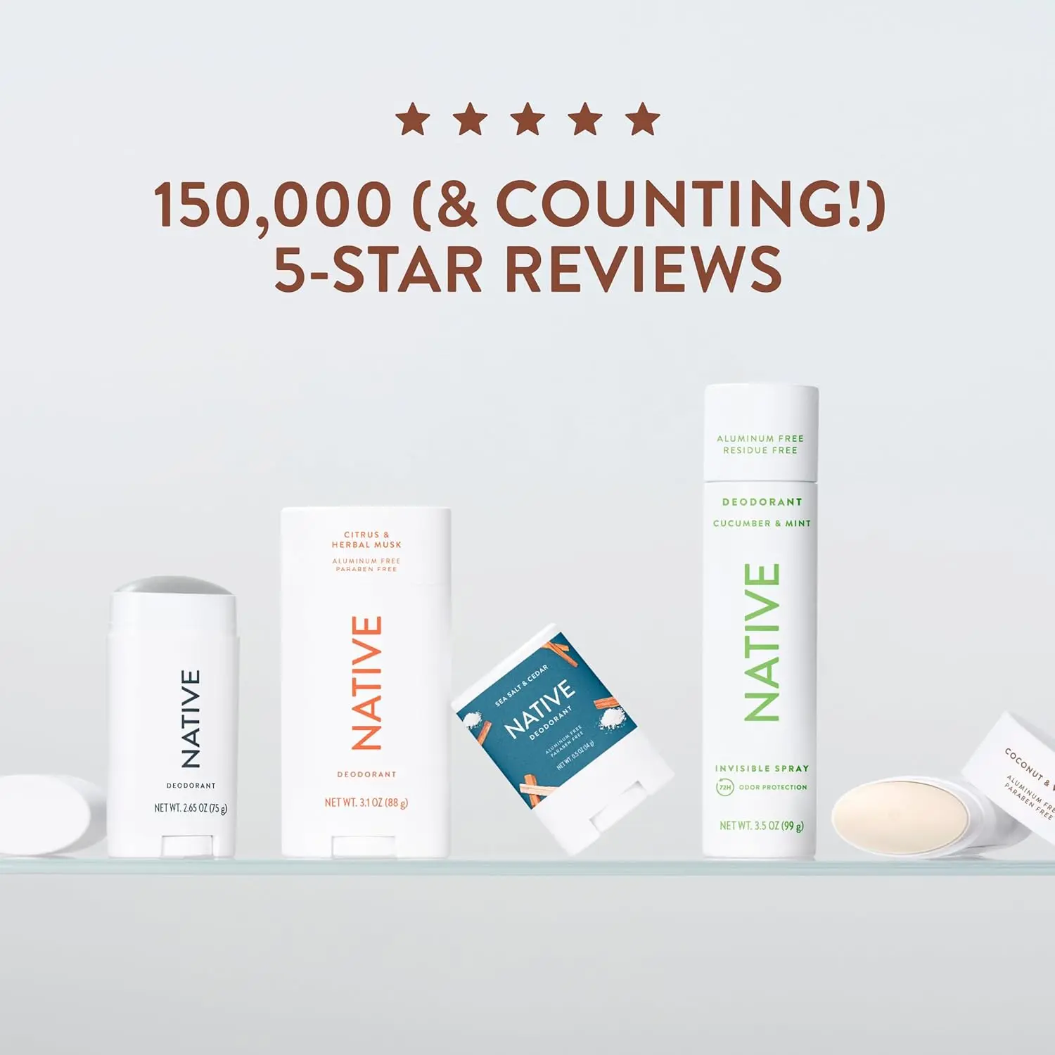 Native Coconut & Vanilla deodorant offers effective, aluminum-free odor protection for both men and women with a tropical coconut, pineapple, citrus, and vanilla scent.