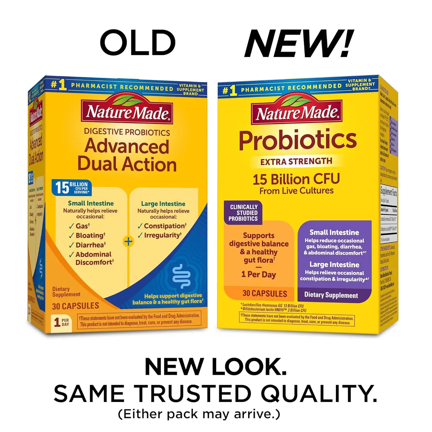 Bottle of Nature Made Probiotics Extra Strength capsules containing 15 billion CFUs to support digestive health, gas, bloating, and gut flora balance.