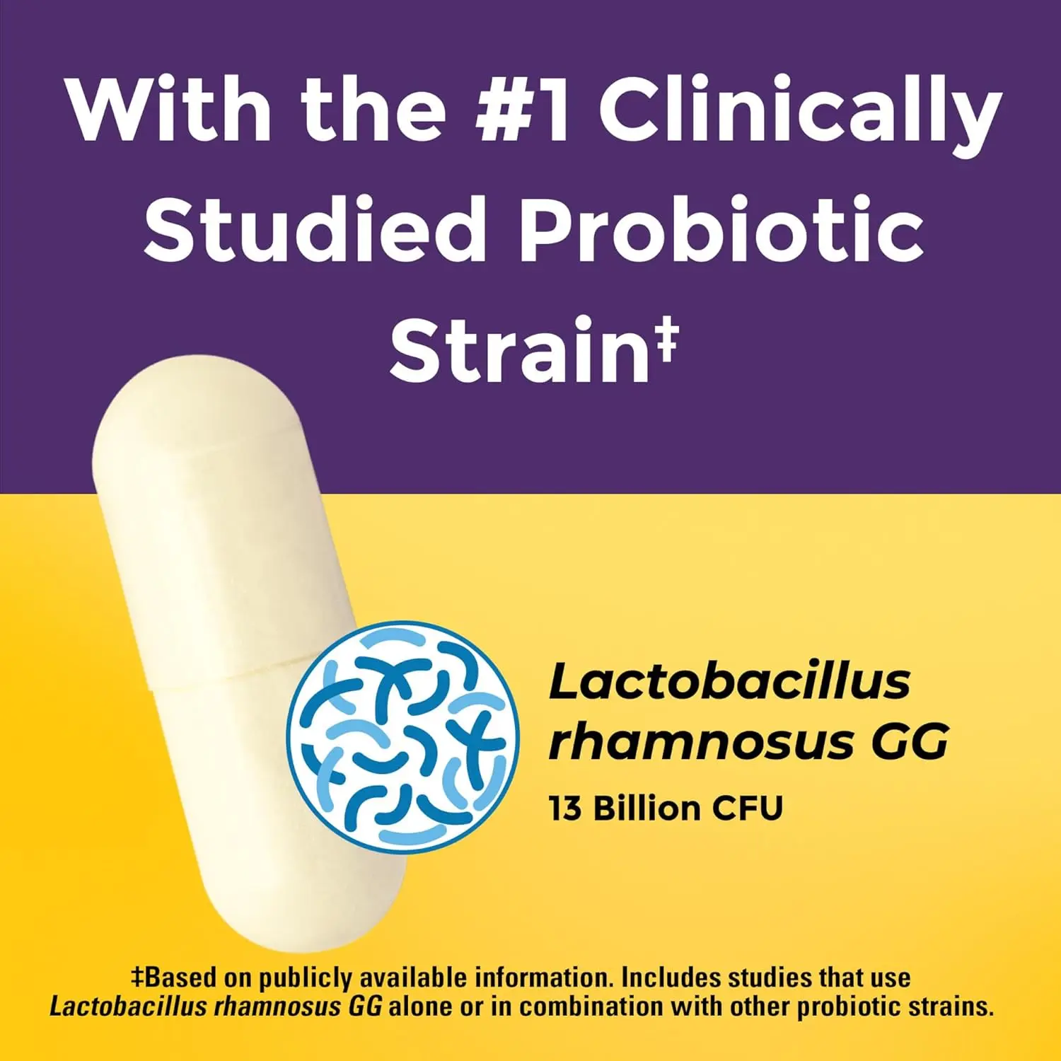 Bottle of Nature Made Probiotics Extra Strength capsules containing 15 billion CFUs to support digestive health, gas, bloating, and gut flora balance.