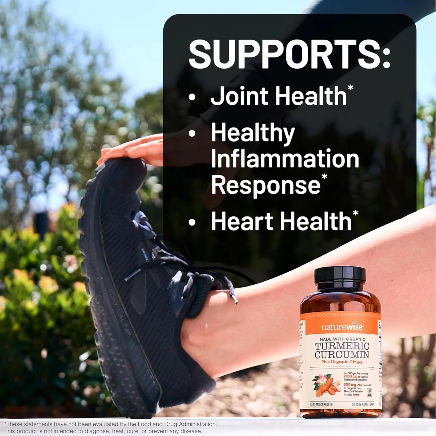 NatureWise organic turmeric curcumin supplement with black pepper extract for enhanced absorption and joint support, certified by CCOF.