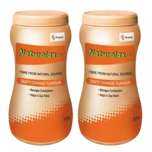 Two packs of Naturolax-A Isabgol Powder, an Ayurvedic fiber supplement with psyllium husk, providing natural and overnight relief from constipation and promoting healthy digestion.