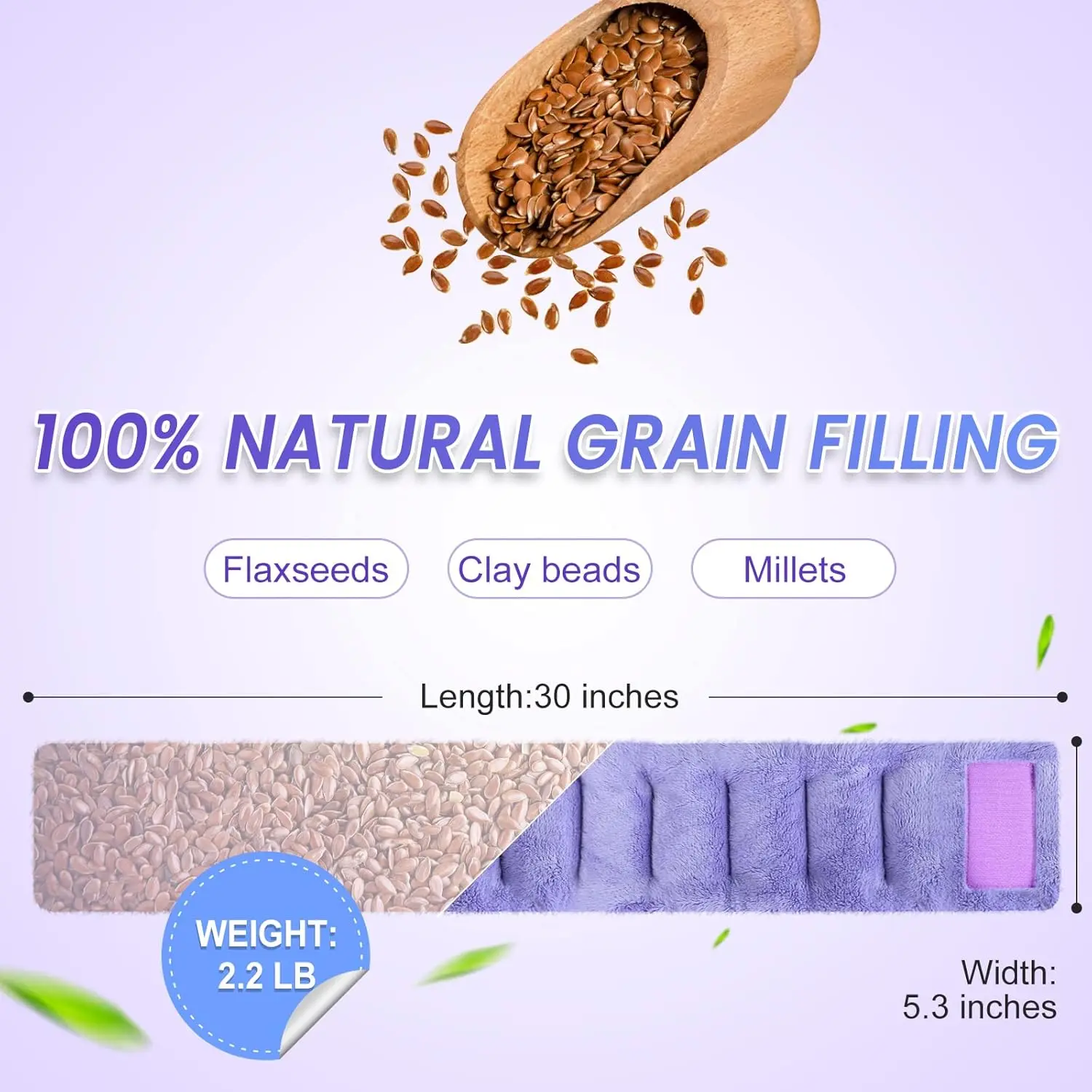 SuzziPad microwavable neck heating pad filled with flaxseed and clay beads provides soothing warmth for neck pain relief.