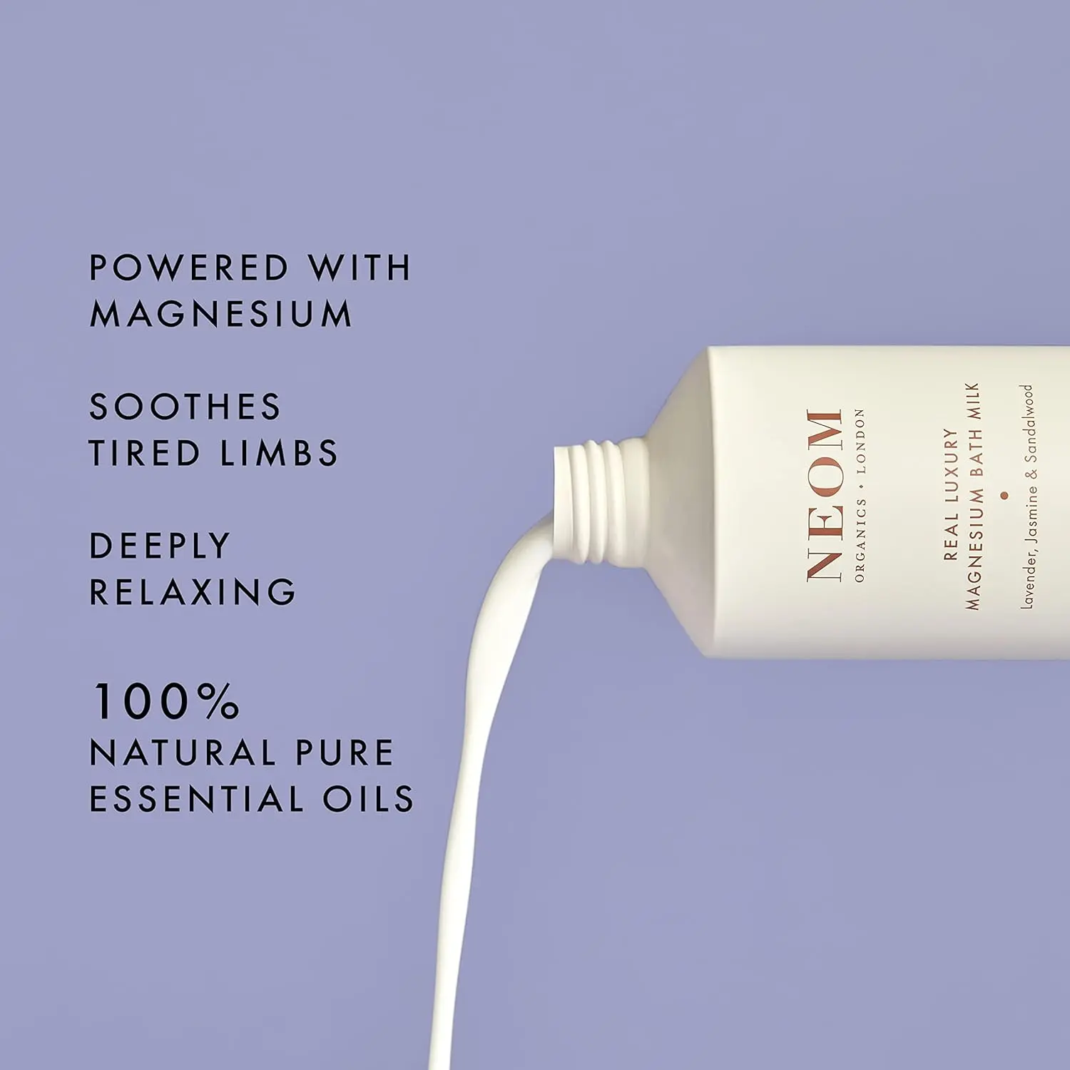 NEOM Real Luxury Bath Milk infuses your bath with a rich, fragrant blend of lavender and jasmine for a luxurious, healing experience.