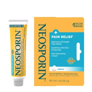 One ounce tube of Neosporin Dual Action Cream providing pain relief and secure packaging.