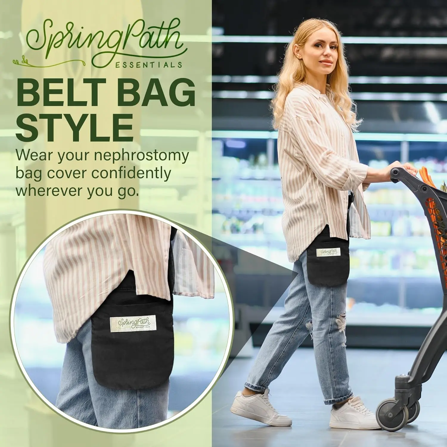 This black nephrostomy tube and drainage bag cover set includes two drainage bag covers, two adjustable belts, and two nephrostomy tube covers for discreet and hands-free carrying.