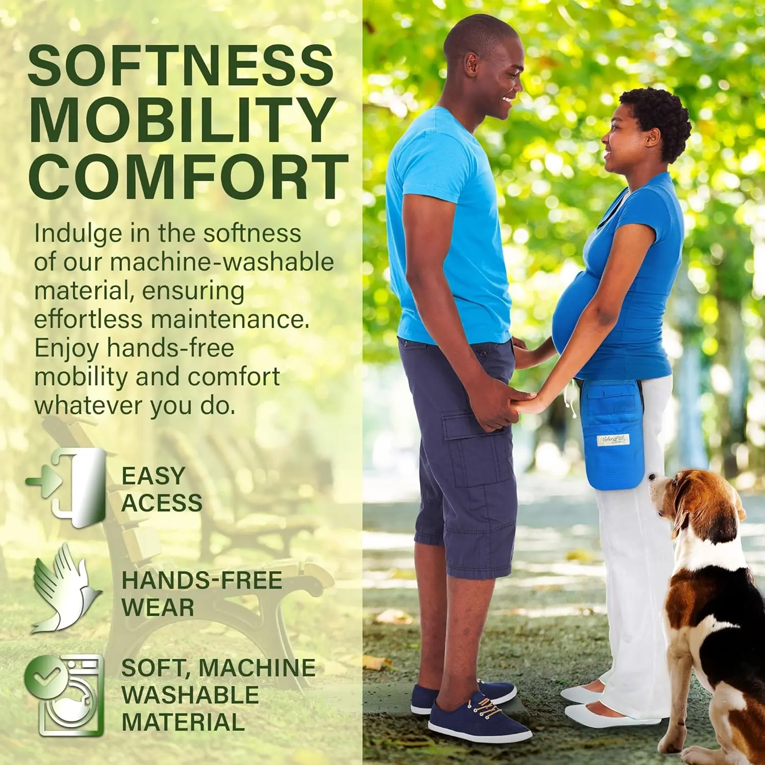 Royal blue nephrostomy tube and drainage bag cover set with adjustable belt and tube cover.