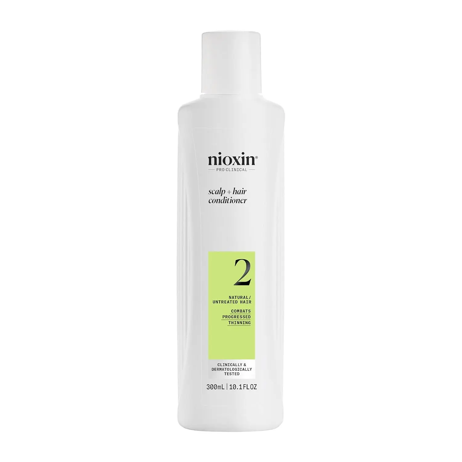 Nioxin System 2 conditioner thickens fine and natural hair with progressed thinning, promoting density and scalp health.