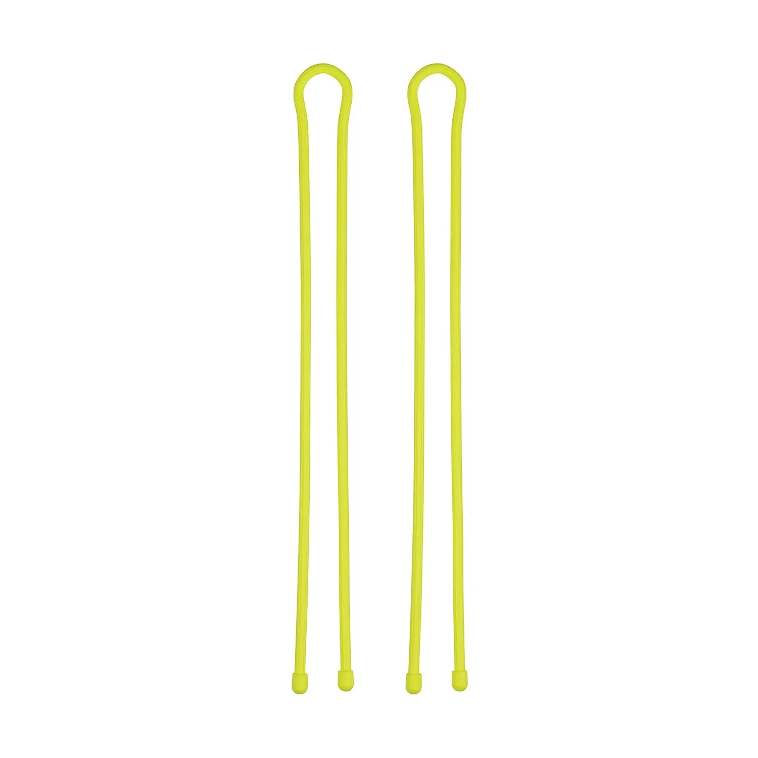 This image shows a two-pack of neon yellow 32-inch Nite Ize Gear Ties, durable and reusable twist ties with a strong wire inside for thousands of uses at home, on trips, and on boats.
