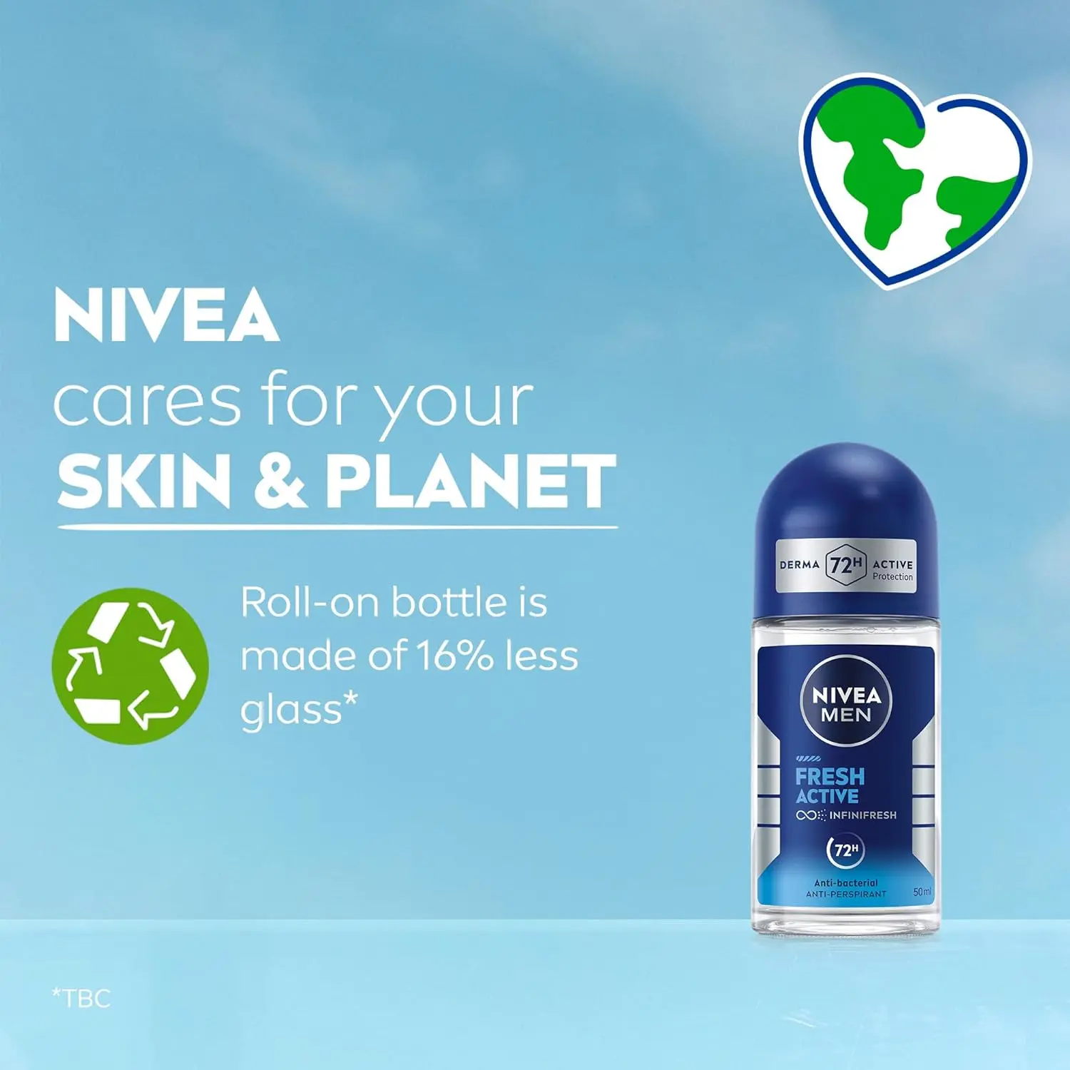 NIVEA MEN Fresh Active roll-on antiperspirant offers 48-hour protection and a revitalizing ocean scent for all-day freshness.