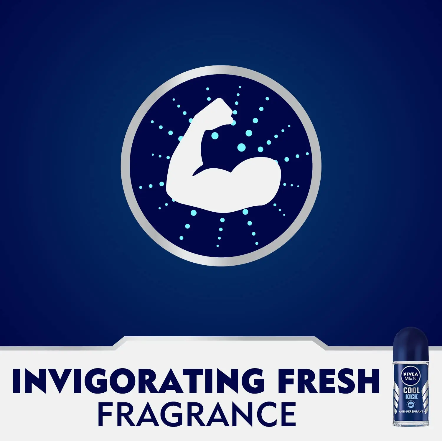 NIVEA MEN Cool Kick roll-on deodorant provides 48-hour antiperspirant protection and a refreshing masculine scent while being gentle on the skin.