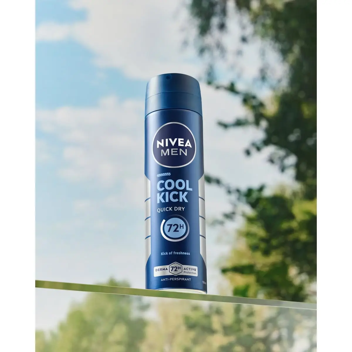NIVEA Men Cool Kick antiperspirant spray provides 48-hour protection and a revitalizing cooling sensation with its alcohol-free formula, perfect for daily use.