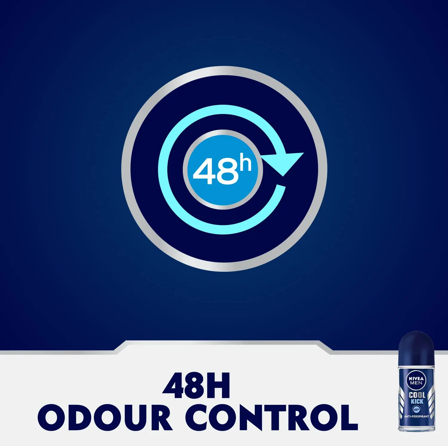 NIVEA MEN Cool Kick roll-on deodorant provides 48-hour antiperspirant protection and a refreshing masculine scent while being gentle on the skin.