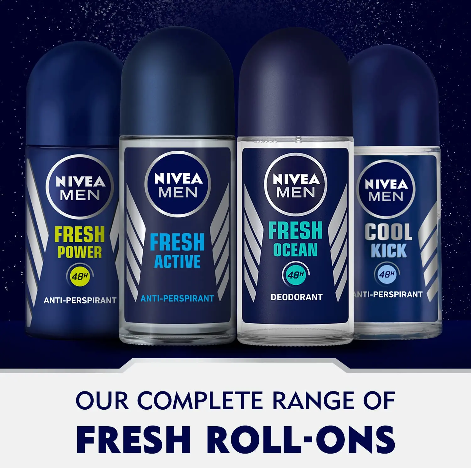 NIVEA MEN Cool Kick roll-on deodorant provides 48-hour antiperspirant protection and a refreshing masculine scent while being gentle on the skin.