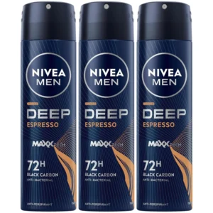 NIVEA MEN DEEP Black Carbon antiperspirant spray offers 48-hour protection with an antibacterial formula for a long-lasting, clean feel and no black residue.