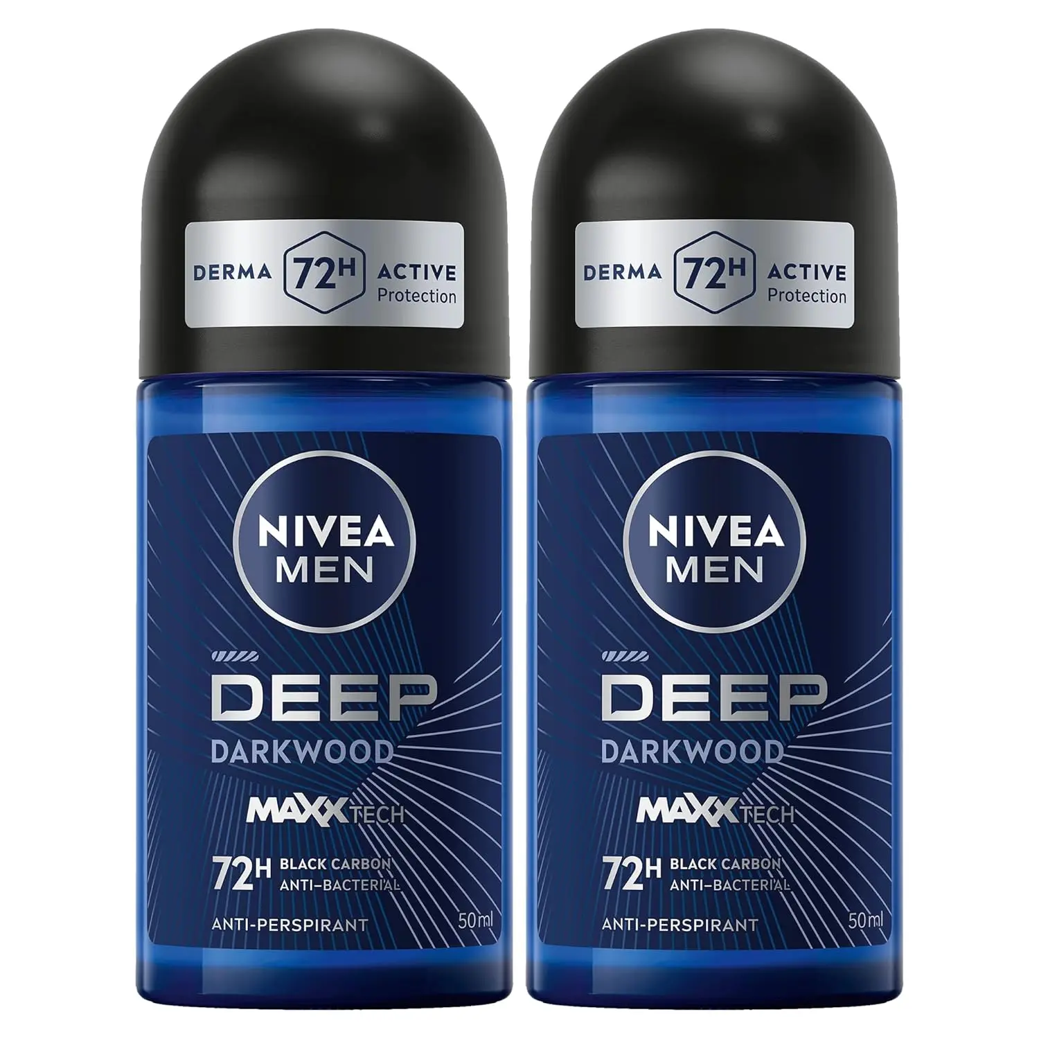 NIVEA MEN DEEP antiperspirant roll-on provides 48-hour antibacterial protection with a dark wood scent and no visible black residue.