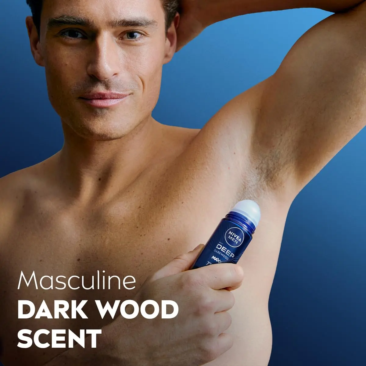 NIVEA MEN DEEP antiperspirant roll-on provides 48-hour antibacterial protection with a dark wood scent and no visible black residue.