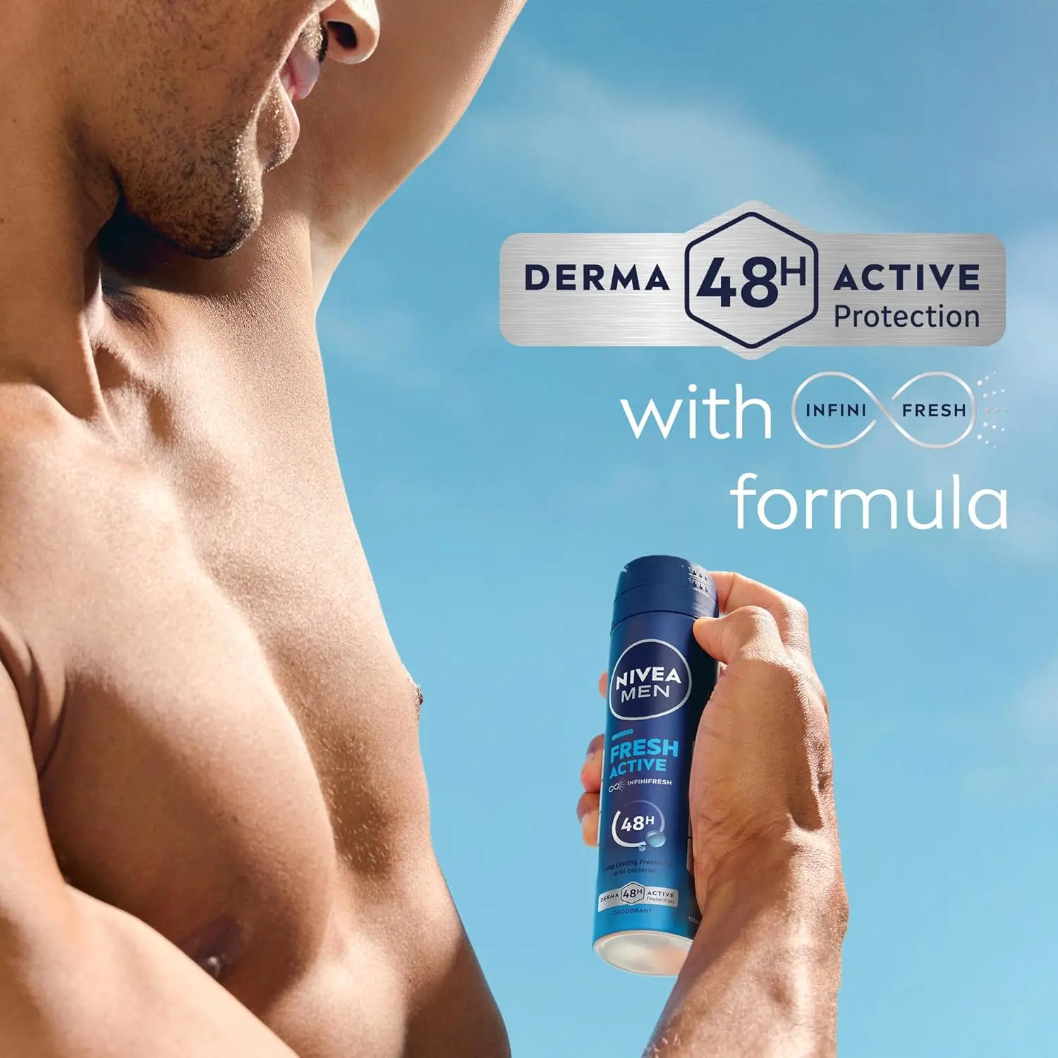 Three NIVEA MEN Fresh Active antiperspirant deodorant sprays for body odor protection with a fresh scent.