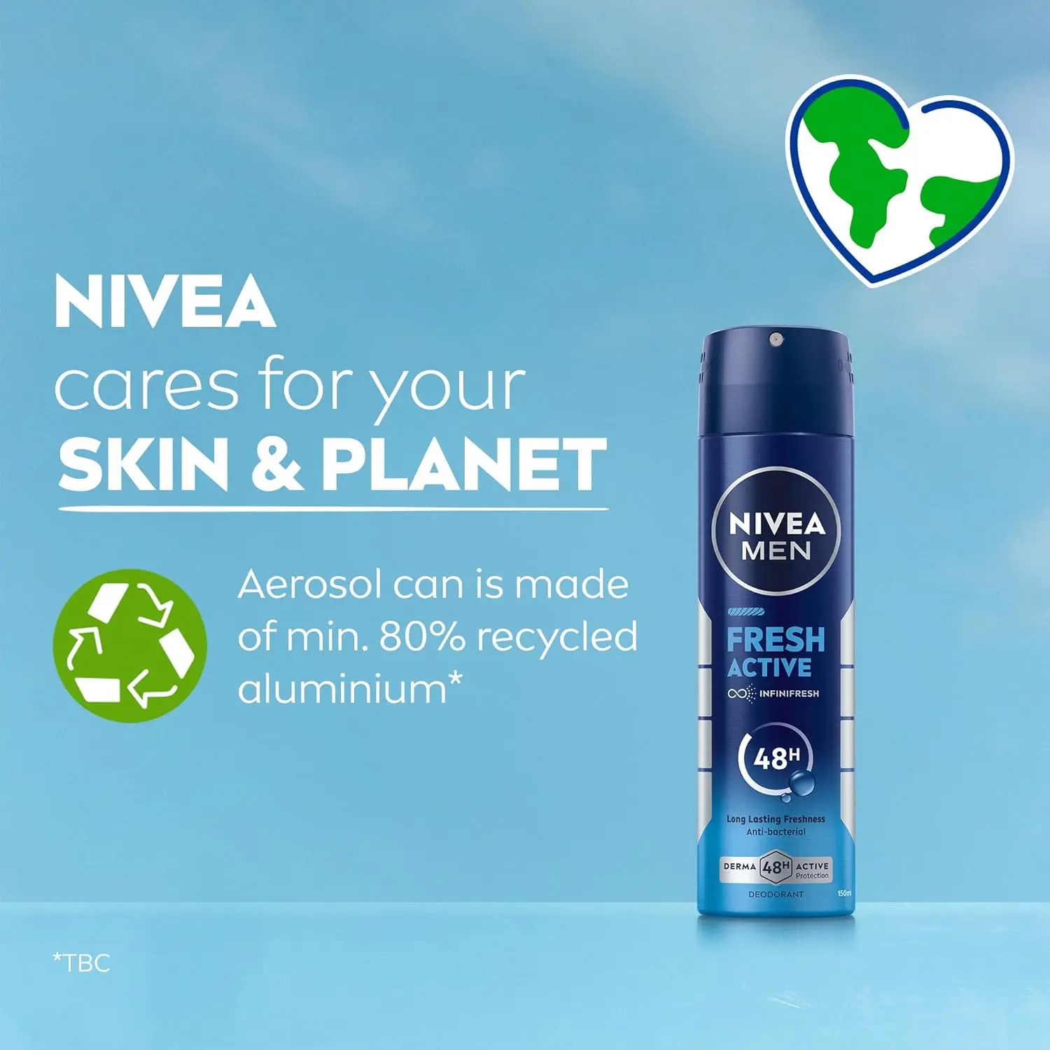 Three NIVEA MEN Fresh Active antiperspirant deodorant sprays for body odor protection with a fresh scent.