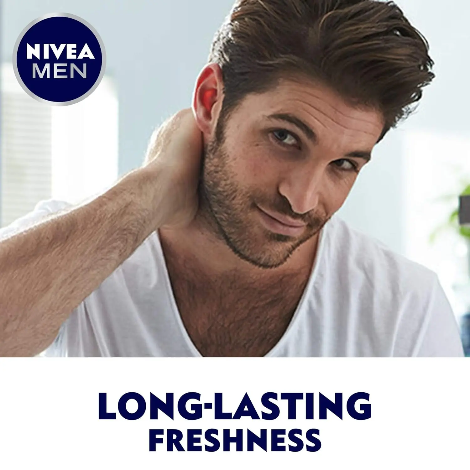 Two cans of NIVEA MEN Silver Protect antiperspirant spray providing 48-hour antibacterial protection against body odor and odor-causing bacteria.