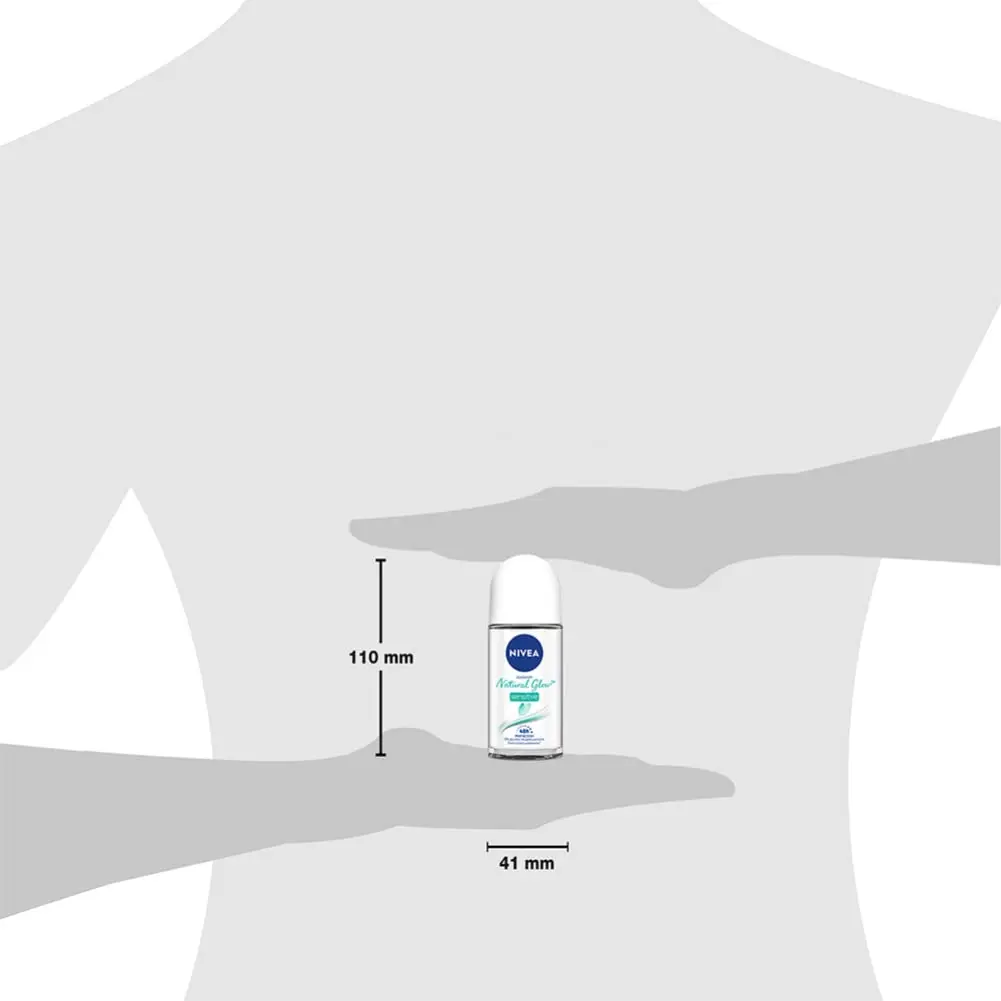 A 50ml bottle of Nivea Whitening Sensitive Roll On deodorant that provides skin whitening and smoothing with 48-hour gentle care.