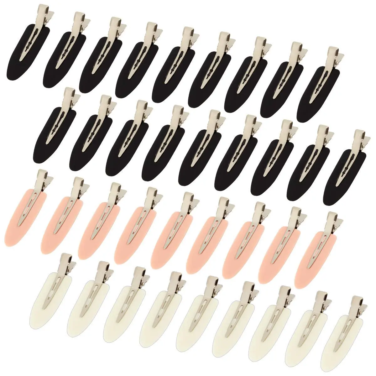 This set includes 36 no bend hair clips in pink, black, and white, perfect for styling bangs and preventing creases in your hair while doing makeup.
