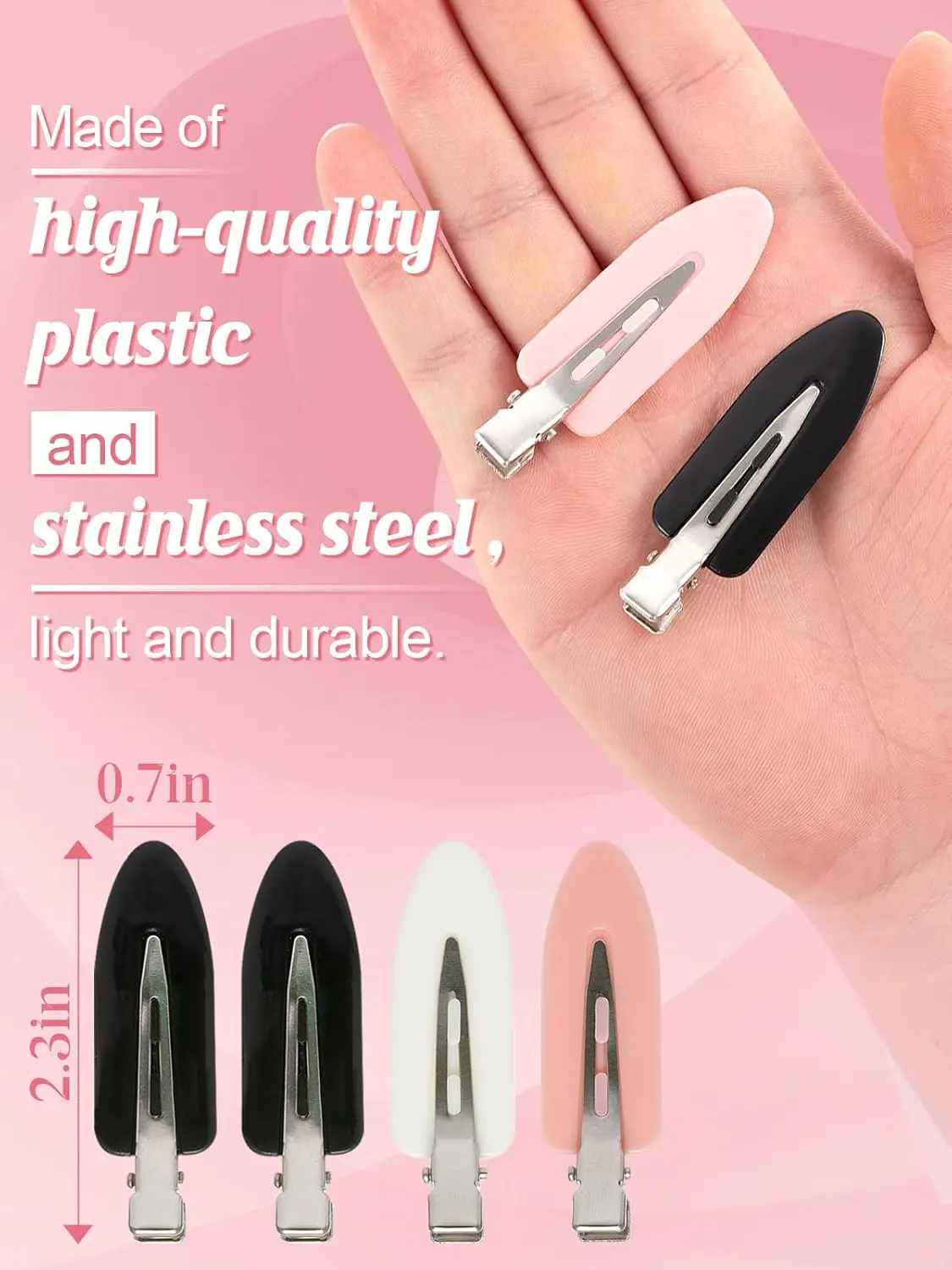 This set includes 36 no bend hair clips in pink, black, and white, perfect for styling bangs and preventing creases in your hair while doing makeup.