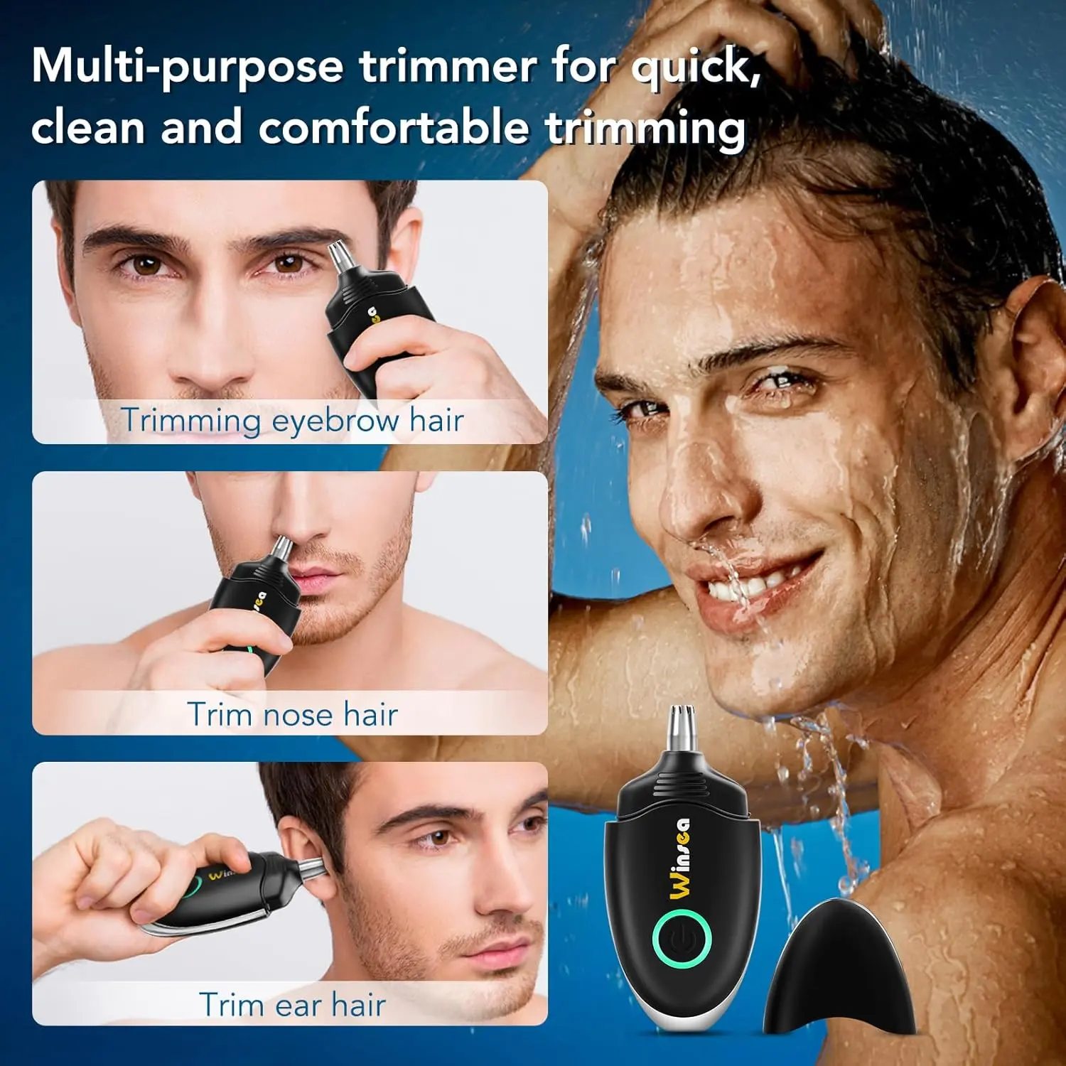 This USB rechargeable nose and ear hair trimmer features a waterproof design and high-precision blades for safe and efficient grooming for both men and women.