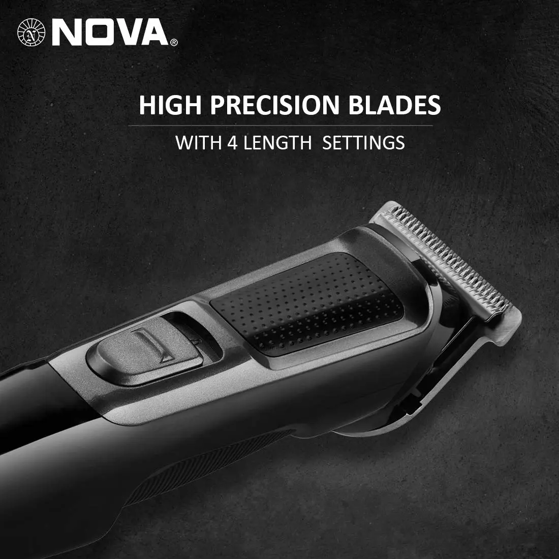 The Nova NHT 1076 cordless hair trimmer for men offers up to 30 minutes of runtime and features stainless steel blades with adjustable trimming range from 0.5 to 10mm.