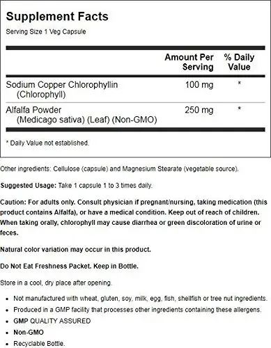 Now Foods Chlorophyll capsules support detoxification and neutralize free radicals for internal deodorizing.