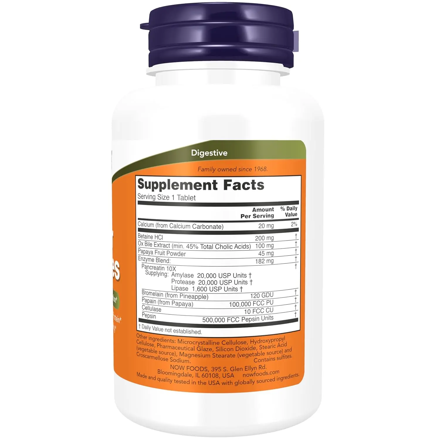 Bottle of NOW Foods Super Enzymes digestive support supplement, containing 90 tablets.