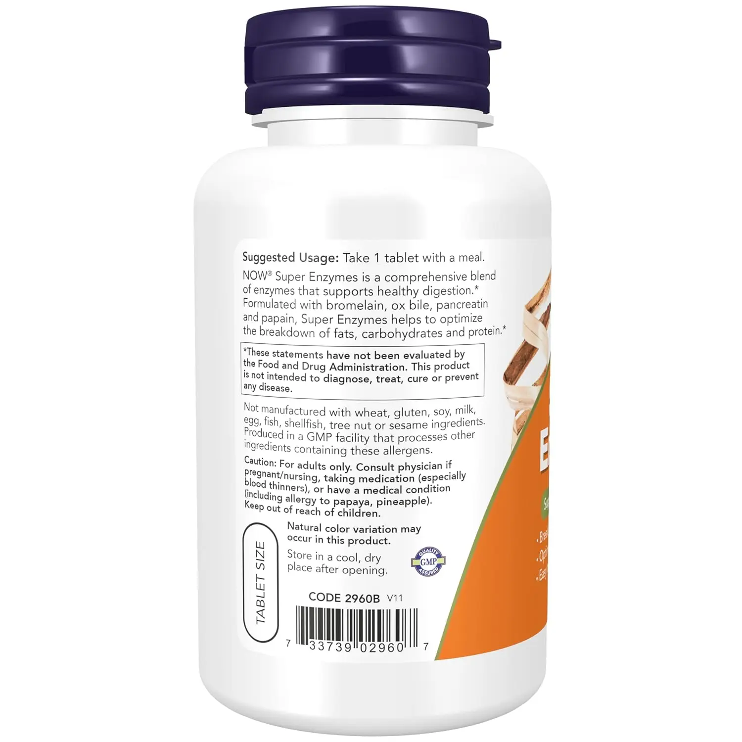 Bottle of NOW Foods Super Enzymes digestive support supplement, containing 90 tablets.