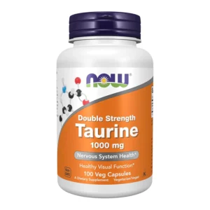 Now Foods Taurine double strength 1000mg supplement in vegetable capsules for unisex use, 100 servings.