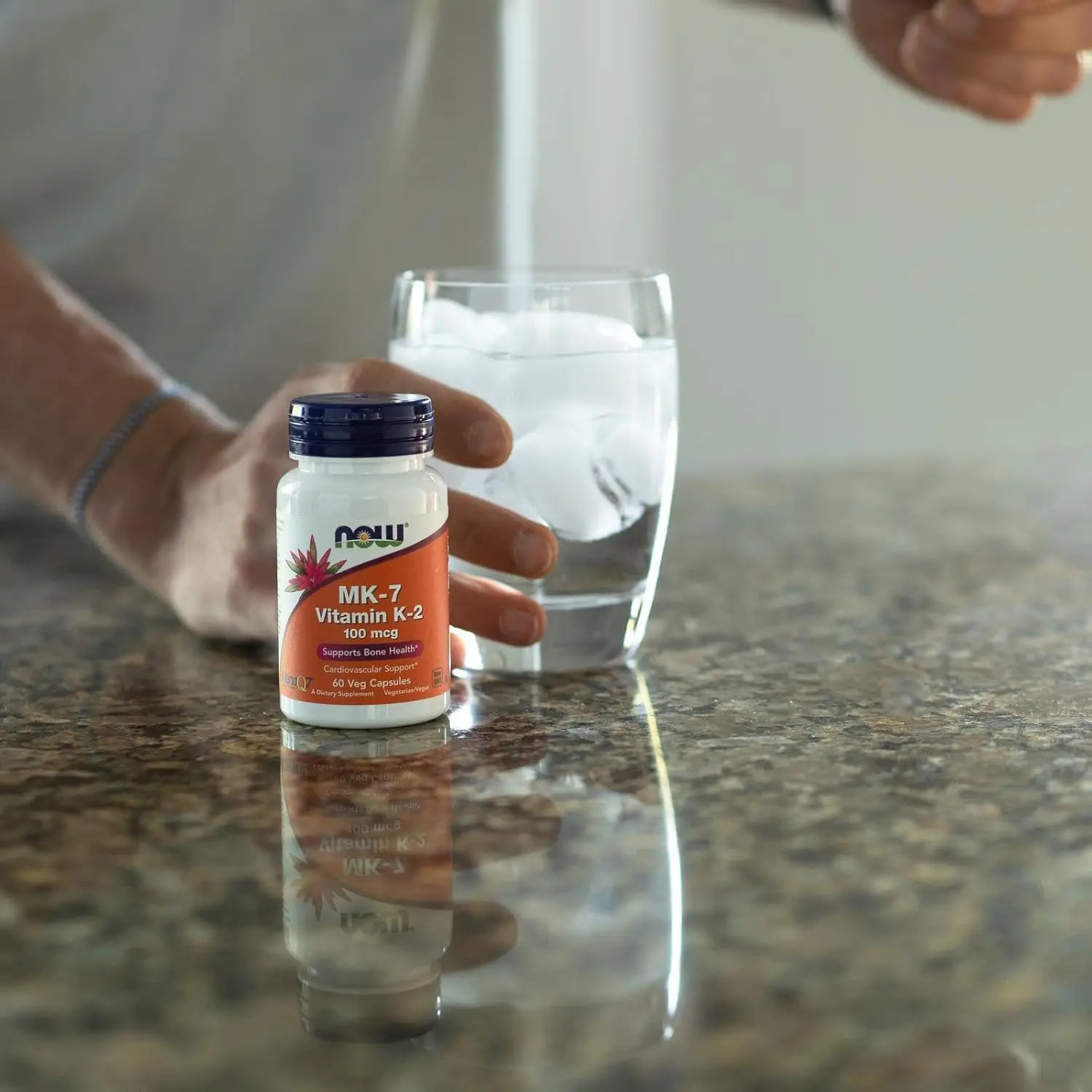 Now Foods Vitamin K-2 supplement in veg capsules supports bone health, calcium metabolism and strong bone matrix formation, and is made without gluten, dairy, eggs, nuts and GMO ingredients.