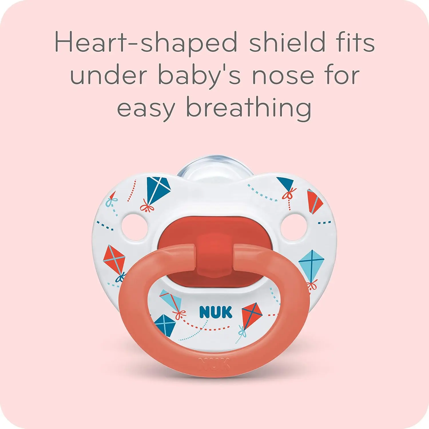 Two NUK Disney Mickey Mouse orthodontic pacifiers for babies ages 6 to 18 months, featuring an asymmetrical shape, heart-shaped shield, and reusable storage case.