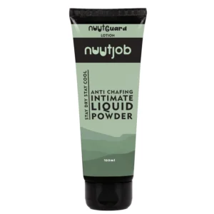 Nuut Guard liquid powder applies as a lotion and dries as a cooling powder to prevent wetness and keep men dry and fresh all day, with a talc, aluminum, and paraben-free formula.